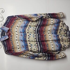 Lemon Grass 100% Cotton Colorful Striped Hidden Button-Down Shirt Sz L